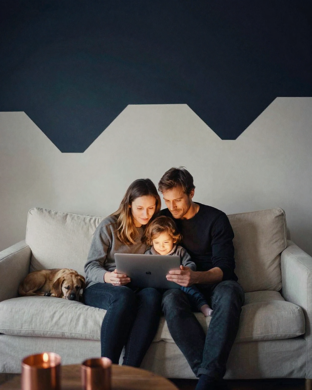 Familie im Wohnzimmer